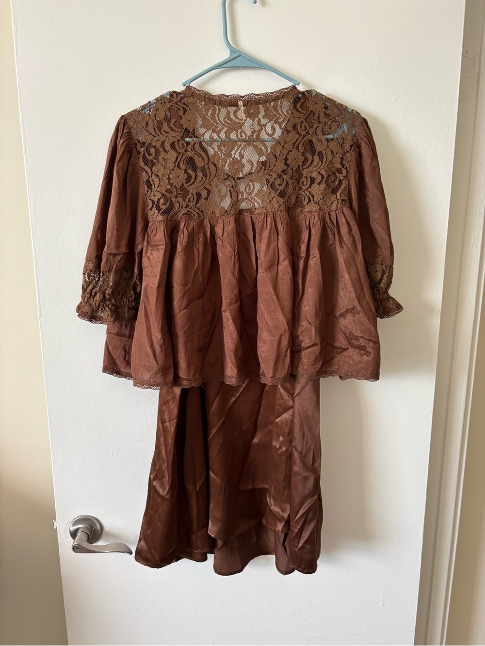 Free People Chocolate Brown Satin Lace Trim Slip Dress - Picture 8 of 12
